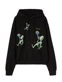 a black hoodie with an alien on it