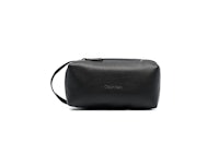 a black toiletry bag on a white background