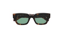 a pair of tortoise sunglasses with green lenses